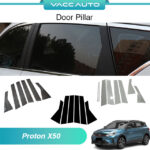 Proton X50 Door Pillar Black Carbon Fiber Design Full Chrome Steel Center Pillar Cover Trim For X50 (2020-2024) VACCAuto